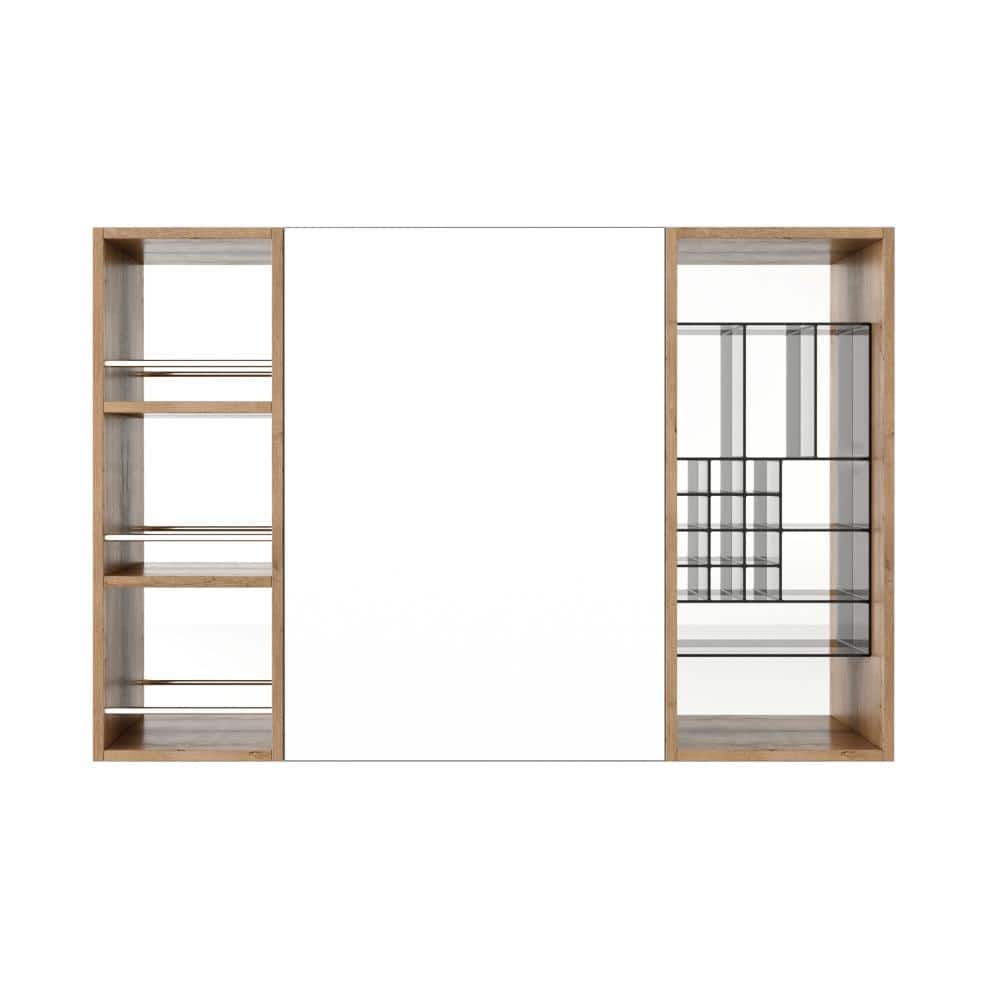 41.44 in. W x 27.56 in. H Brown Rectangular Wood Medicine Cabinet with Mirror, Adjustable Glass Shelves, price history on PriceWatchPro