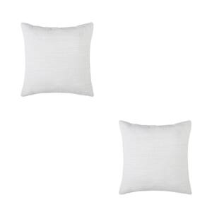 CushionGuard 18 in. White Square Strip Outdoor Throw Pillow (2-Pack)