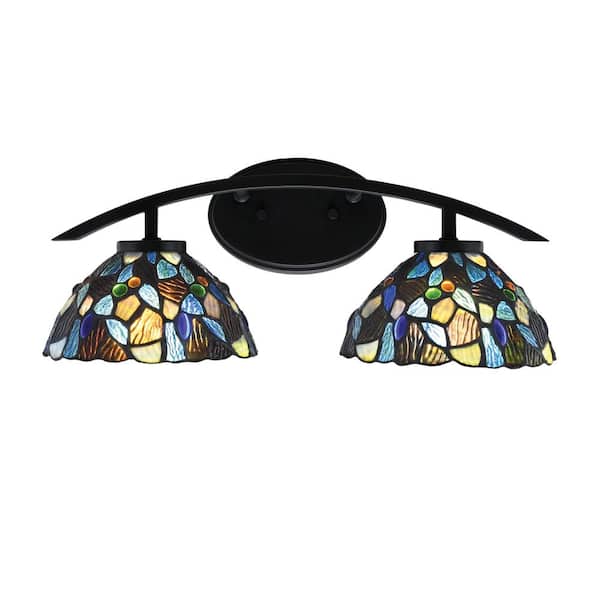 Unbranded Siena 18.25 in. 2-Light Vanity Light Matte Black with Blue Mosaic Art Glass Shades