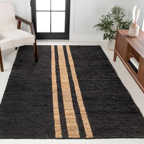 Olivier Rustic Farmhouse Wide Ticking Stripe Jute Black/Natural 5 ft. x 8 ft. Area Rug