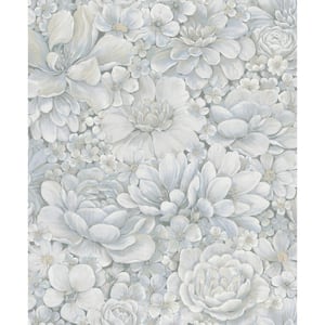 Floral Texture Blue White Matte Finish Vinyl on Non-Woven Non-Pasted Wallpaper Sample