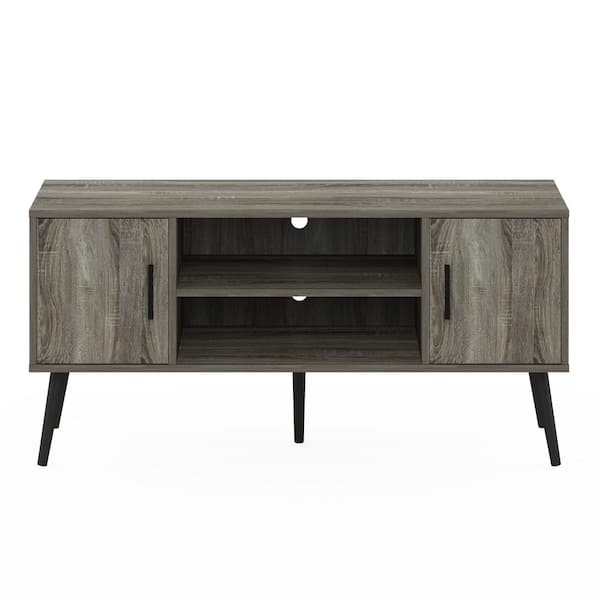 Furinno Claude 43.31 in. French Oak Grey Mid Century TV Stand with 2-Cabinets Fits TV's up to 45 in. with Cable Management
