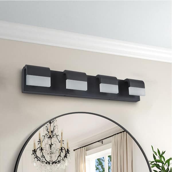 29.9 in. 4-Light Black LED Bathroom Vanity Light Over Mirror Wall Light