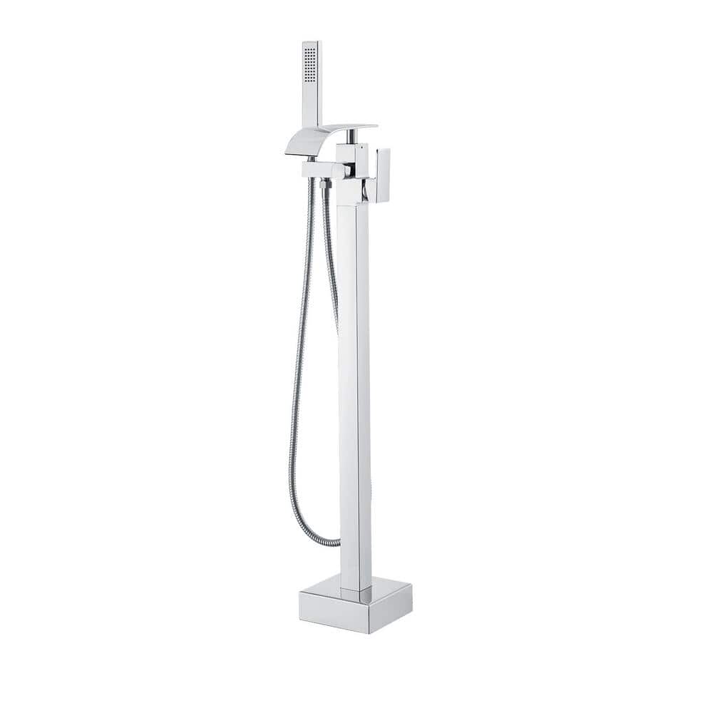 Polished Chrome Freestanding Bathtub Faucet with Handheld Shower