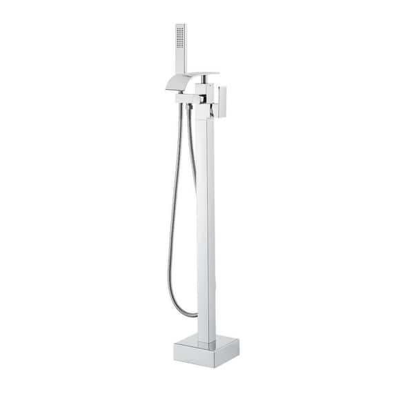 VEVOR 2-Jets Floor-Standing Bath Faucet, Tub Filler with Shower Mixer, Dual Water Function, Rotatable Spout, Ideal for Baths