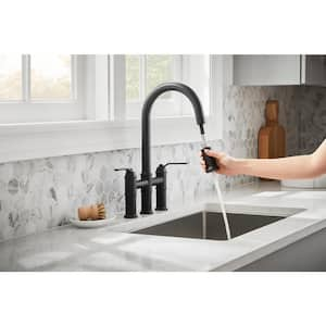 Kinzie Double Handle Pull Down Sprayer Bridge Kitchen Faucet 1.75 GPM in Satin Black