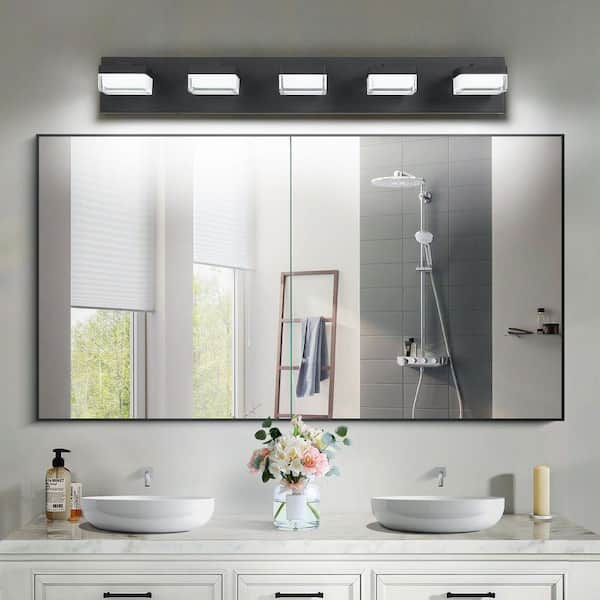 31 in. 5 Lights Black LED Vanity Light, 30 Watt Energy Saving Acrylic Shade Mirror Light for Bathroom