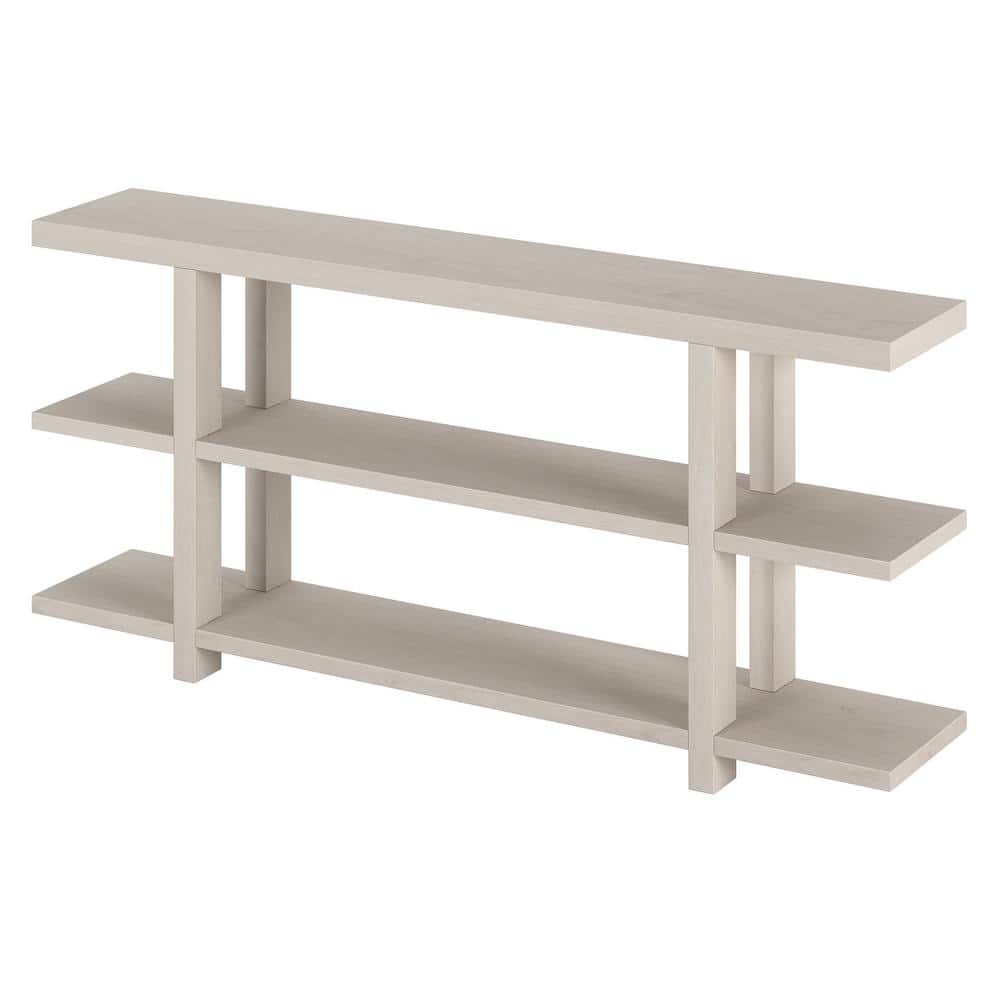 Alder White 64" Rectangular Console Table with Storage Shelves