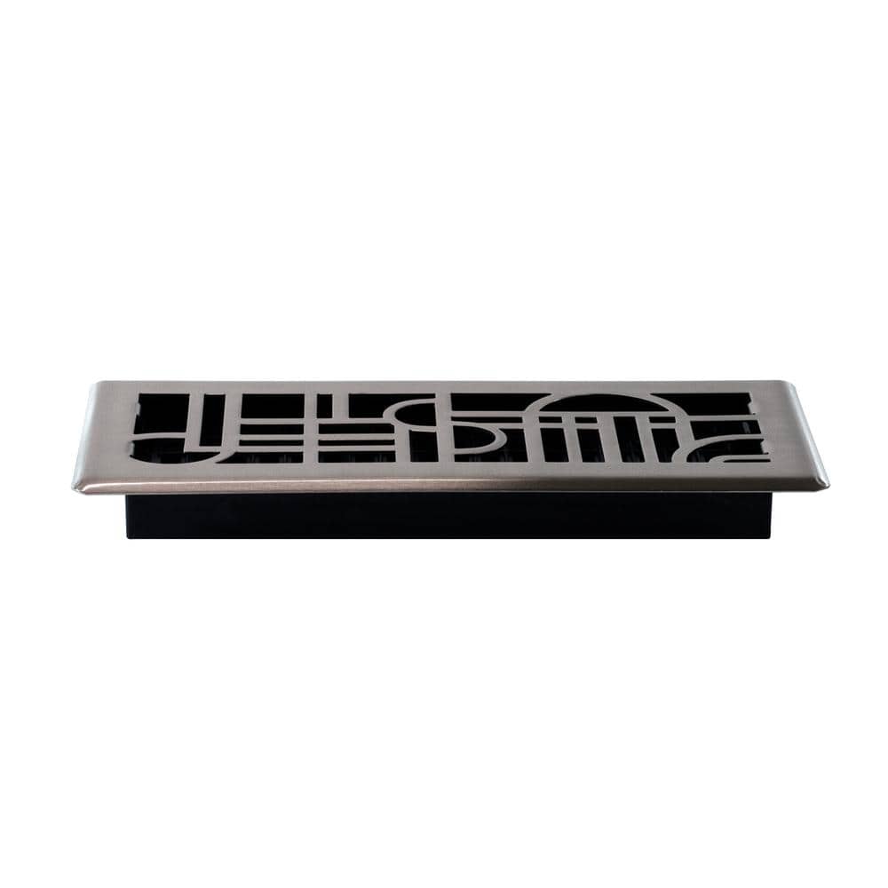 Art Deco Brushed Nickel 4x12 Floor Register with Steel Grille