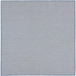 Courtyard Ivory Blue 6 ft. x 6 ft. Square Solid Geometric Contemporary Indoor/Outdoor Area Rug