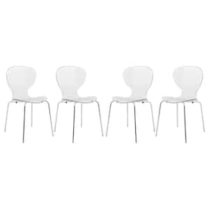 Oyster Clear Modern Plastic and Chrome Side Chair Set of 4