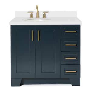 Taylor 37 in. W x 22 in. D x 36 in. H Freestanding Bath Vanity in Midnight Blue with Pure White Quartz Top