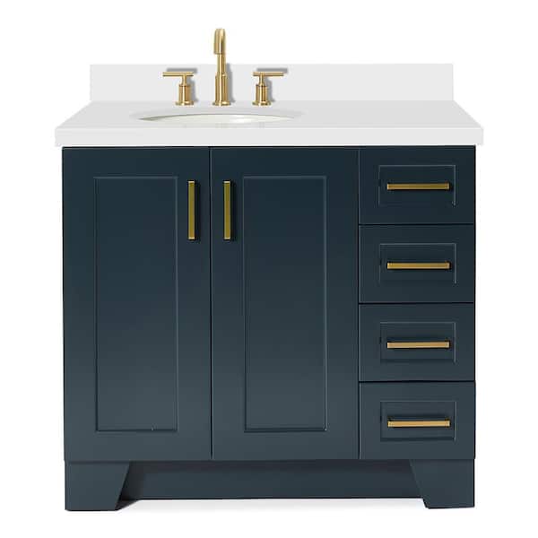 Taylor 36 in. W x 22 in. D x 36 in. H Freestanding Bath Vanity in Midnight Blue with Pure White Quartz Top