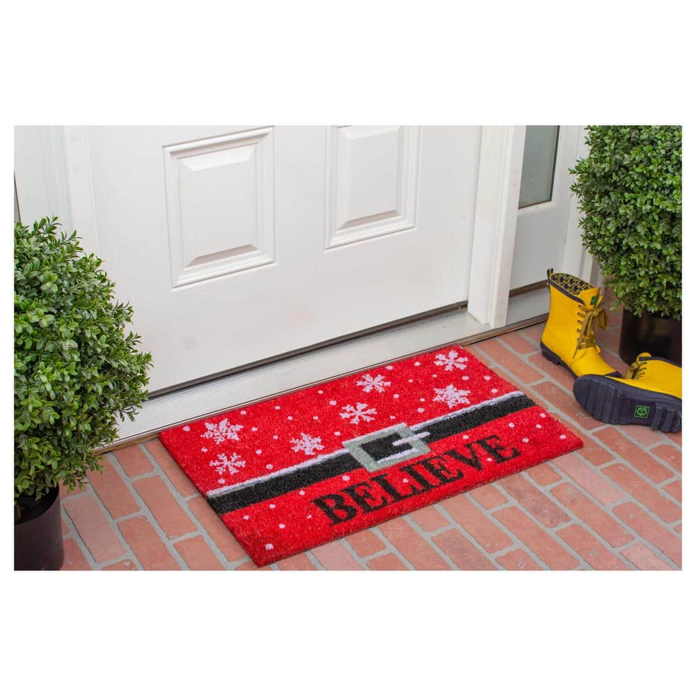 Believe Red Coir Christmas Outdoor Doormat 17" x 29"