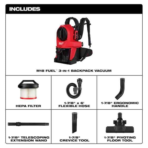 M18 FUEL 18-Volt Lithium-Ion Brushless Red HEPA Multisurface 1 Gal. Cordless 3-in-1 Backpack Vacuum (Vacuum-Only)