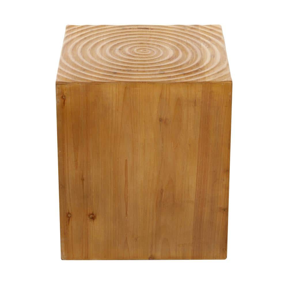 Brown Intricately Carved Wood Square Accent Table