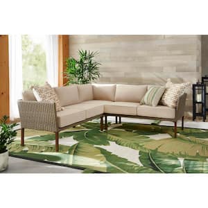 Oakshire 3-Piece Steel Outdoor Patio Sectional Sofa with Tan Cushions