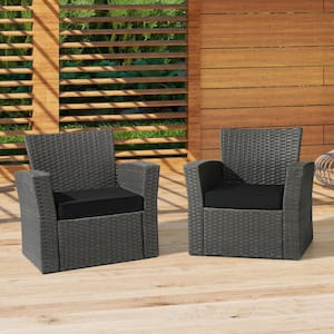 Fading Free 20 in. W. x 19.5 in. x 4 in. Black Outdoor Patio Thick Square Lounge Chair Seat Cushion with Ties 2-Pack