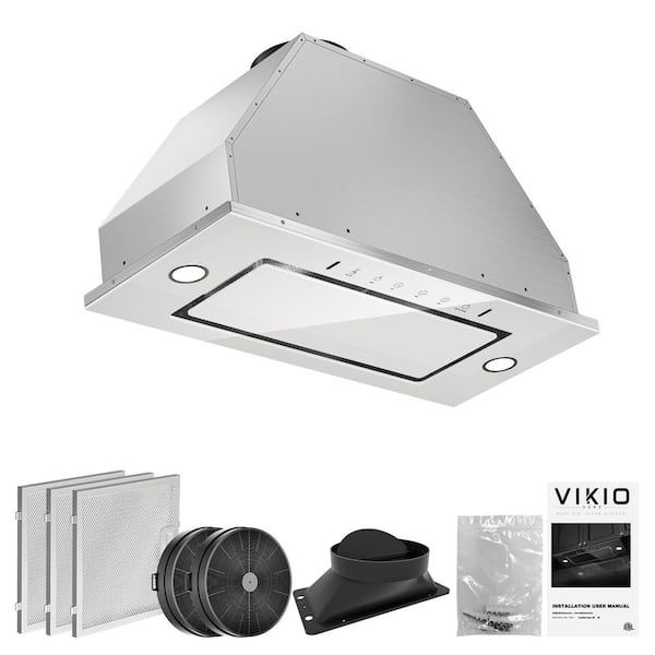 36 in. 900 CFM Ducted to Ductless Convertible Insert Stainless Steel Range Hood and White Glass with Carbon Filters