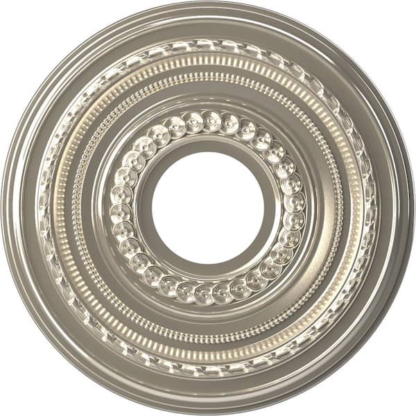 Ekena Millwork 13" O.D. x 3-1/2" I.D. x 3/4" P Cole Thermoformed PVC Ceiling Medallion (Fits Canopies up to 4-1/4"), Bright Coat Chrome