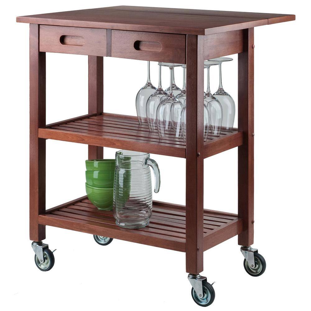 Transitional Walnut Kitchen Cart with Drop Leaf and Storage