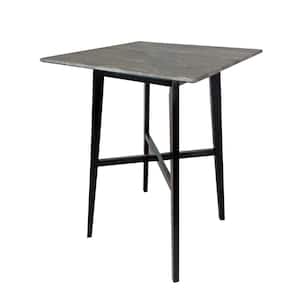 Black MDF Outdoor Dining Table with Grey Rubberwood Legs, Laminate Table Top, Paladina Marble Finish