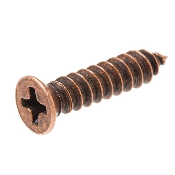 Everbilt #6 x 3/4 in. Antique Copper Flat-Head Phillips Drive Decor Screw (4-Pieces)