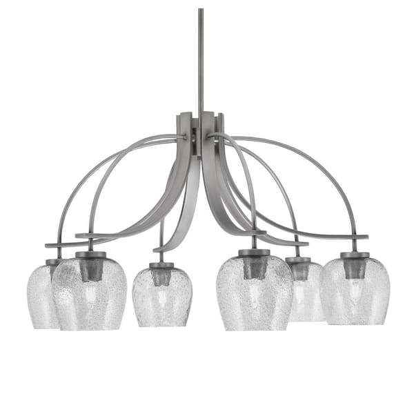 Unbranded Olympia 17.75 in. 6-Light Graphite Downlight Chandelier Smoke Bubble Glass Shade
