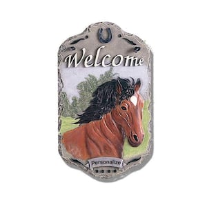 Welcome Multicolor Horse Porch Resin Slate Plaque Indoor Home Wall Ready To Hang Leather Strap Decorative Sign
