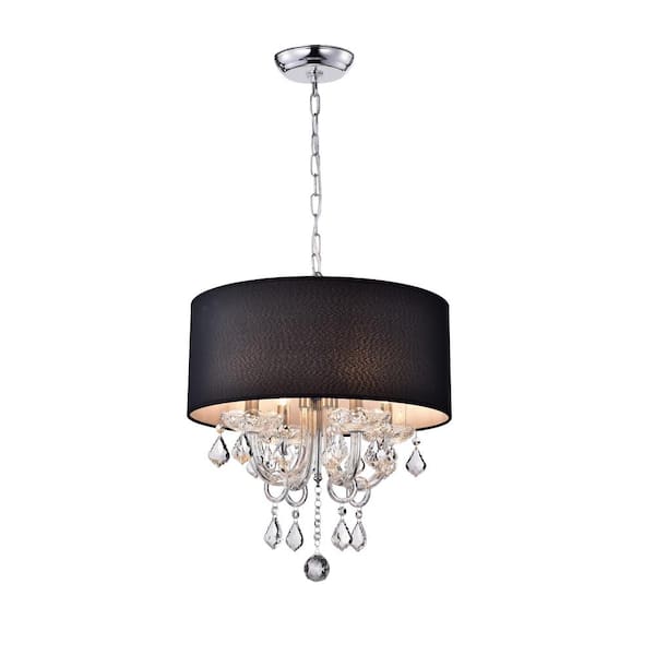 GREENVILLE SIGNATURE Serriera 4-Light Black Drum Chandelier with No Bulbs Included, for Dining/Livning Room, Bedroom, Foyer