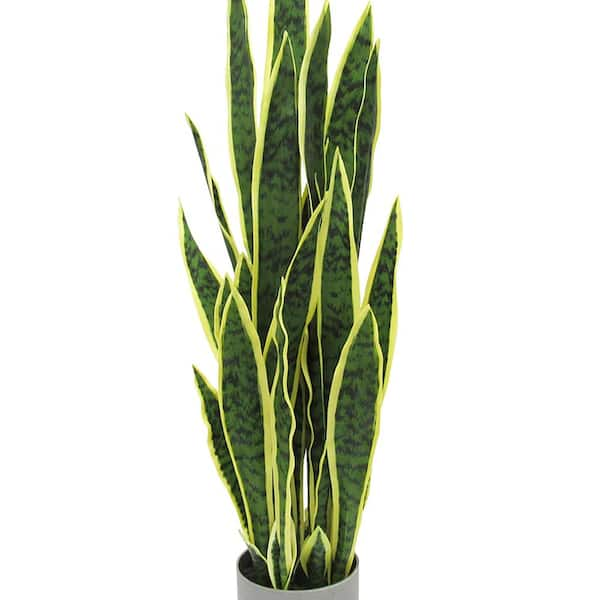 36 in. Green Yellow Sansevieria Artificial Snake Plant in Grey Pot