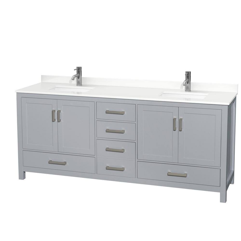 Sheffield 80 in. W. x 22 in. D x 35 in. H Double Bath Vanity in Gray with White Quartz Top price history on PriceWatchPro