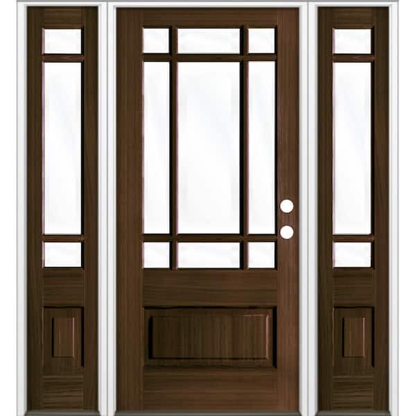Krosswood Doors 64 in. x 80 in. Contemporary LH 3/4 Lite Clear Glass Black Stain Hemlock Prehung Front Door with DSL