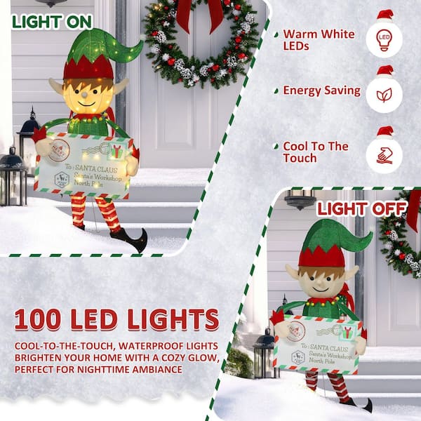 4.5 ft. 3D Elf Messenger with Envelope Outdoor Christmas Holiday Yard Decoration Warm White LED Lights