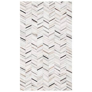 Studio Leather Ivory Grey 3 ft. x 5 ft. Geomtric Striped Area Rug