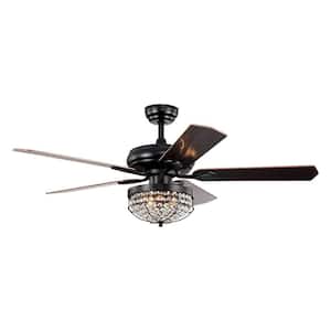 52 in. Indoor Downrod Mount Black Ceiling Fan with Light and Remote Control