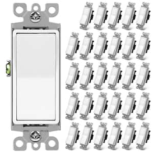 15 Amp 3-Way Illuminated Antimicrobial Rocker Light Switch, White 30-Pack 120/277V UL Listed