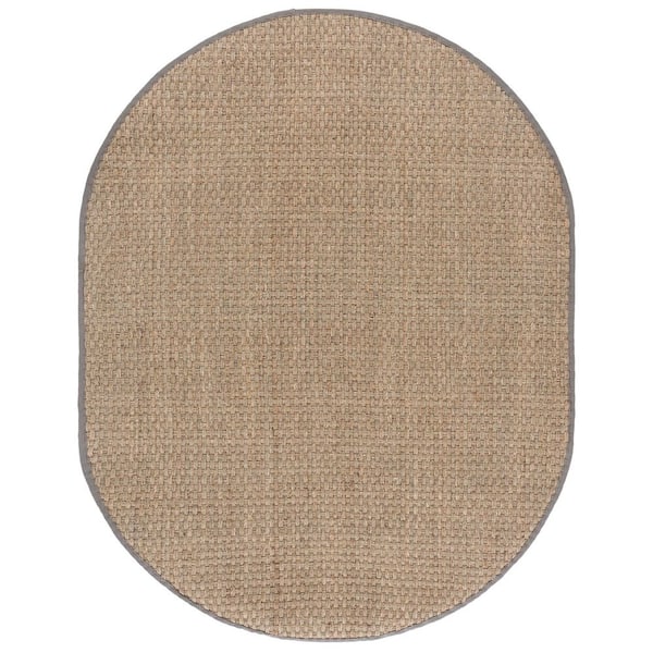 Natural Fiber 6 ft. x 8 ft. Natural/Gray Solid Oval Area Rug