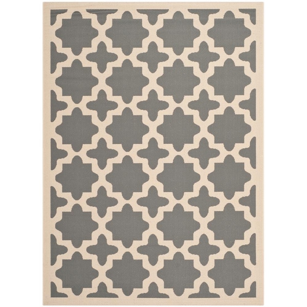 SAFAVIEH Courtyard Anthracite/Beige 4 ft. x 6 ft. Geometric Indoor/Outdoor Patio  Area Rug