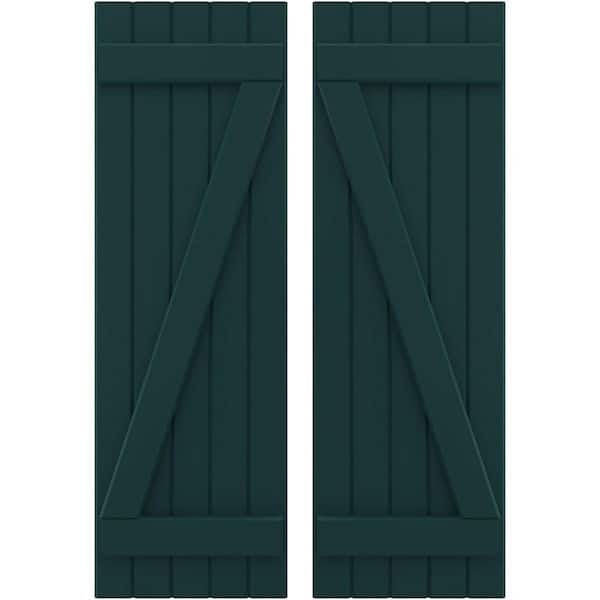Ekena Millwork 17-1/2 in. W x 41 in. H Americraft 5 Board Exterior Real Wood Joined Board and Batten Shutters with Z-Bar Thermal Green