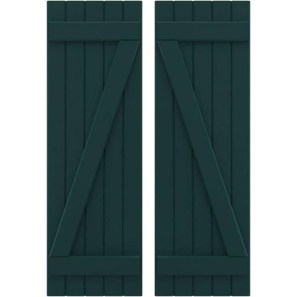 Ekena Millwork 17-1/2 in. W x 42 in. H Americraft 5-Board Exterior Real Wood Joined Board and Batten Shutters w/Z-Bar in Thermal Green