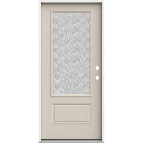 36 in. x 80 in. 1 Panel Left-Hand/Inswing 3/4 Lite Hammered Glass Primed Steel Prehung Front Door