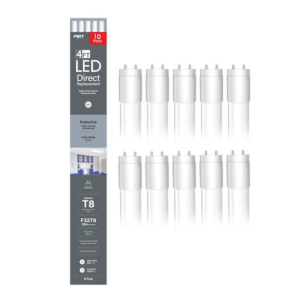 18-Watt 4 ft. T8 G13 Type A Plug and Play Linear LED Tube Light Bulb, Cool White 4000K (10-Pack)