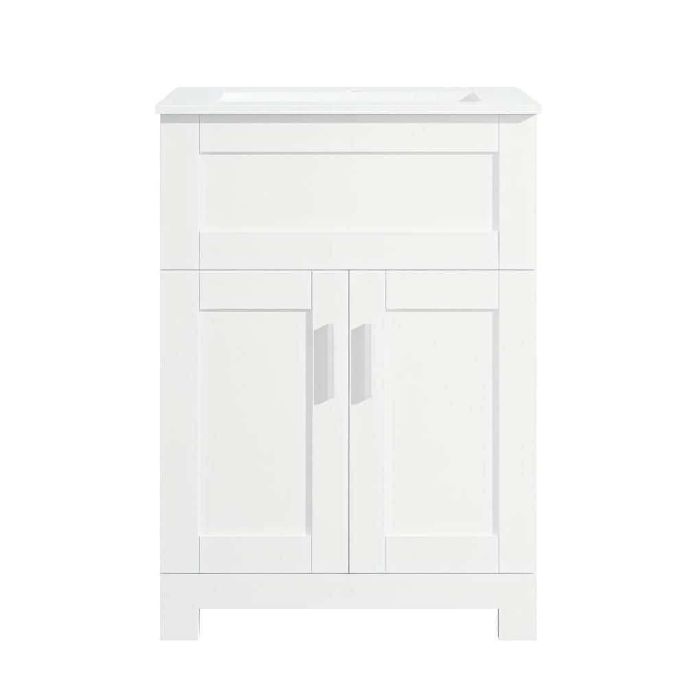 24 in. White Bath Vanity with White Single Ceramic Basin Top, FreeStanding 2 Large Doors and 1 Drawer, Assembled price history on PriceWatchPro
