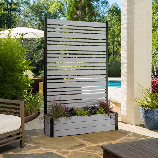 Florence 6 ft. x 4 ft. x 1 ft. Ash Freestanding Wood Tek Vinyl Privacy Screen and Planter Box Kit