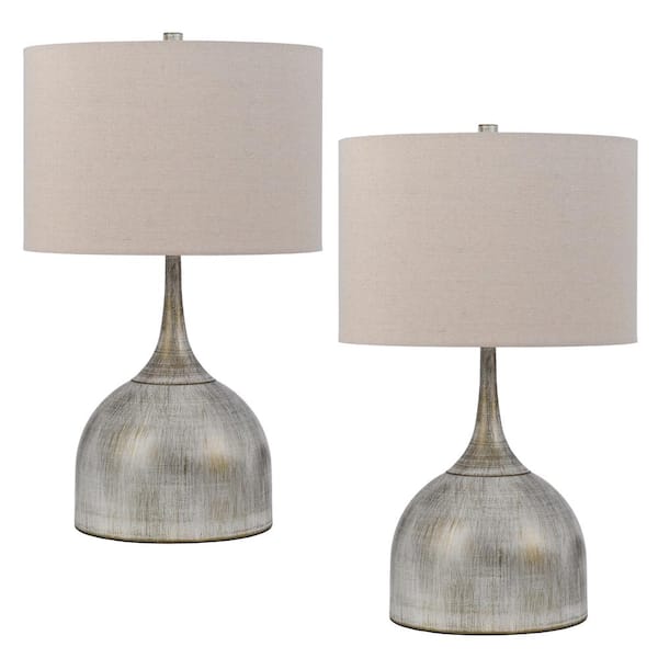 CAL Lighting Evanston 25.5 in. H Driftwood Metal Table Lamp Set with Wide Bottom Base and Shade (Set of 2)