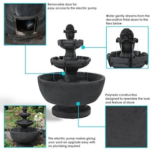 34 in. 3-Tiered Budding Fruition Outdoor Water Fountain
