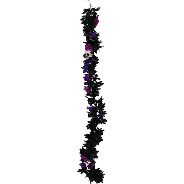 HAUNTED HILL FARM:Haunted Hill Farm 6 Gothic Skull Garland Black, Pink and Purple Flowers, Indoor or Covered Outdoor Decoration HHGARSKL-1 - The Home Depot