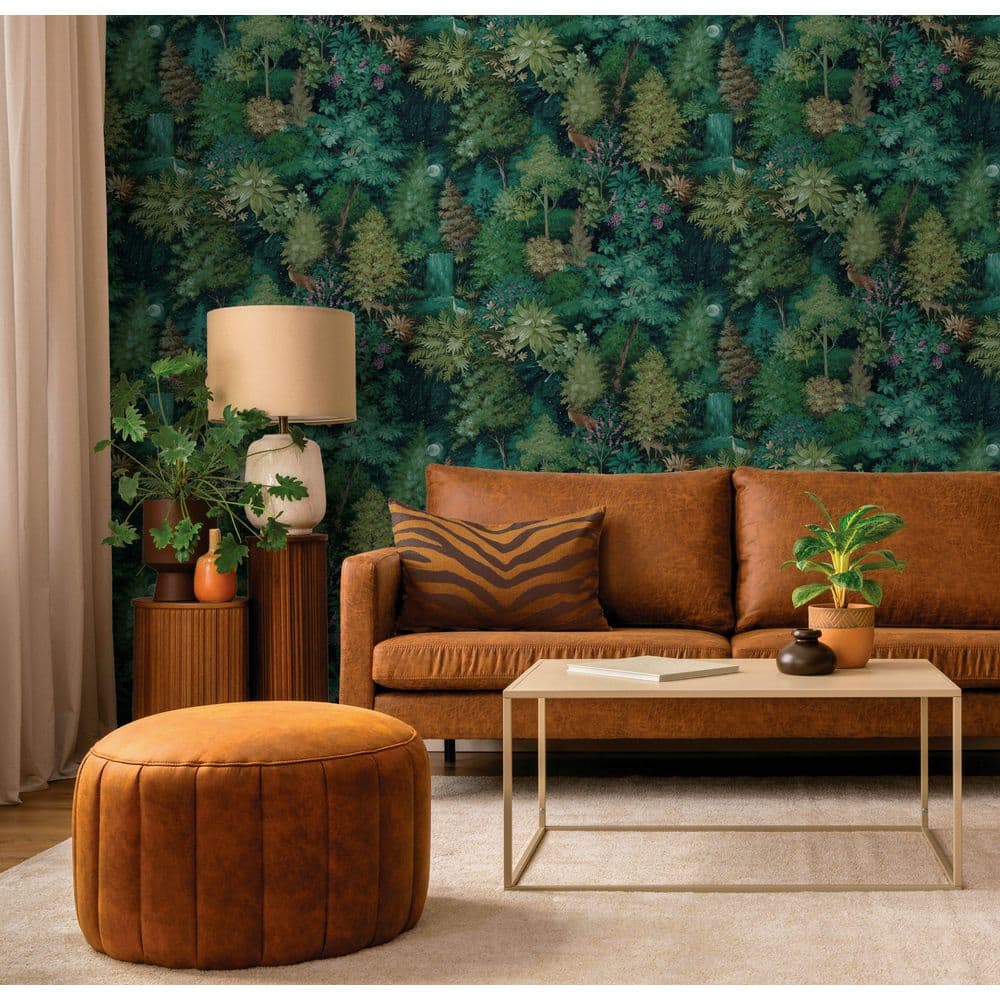Green Moonlit Forest Print Non Woven Non-Pasted Textured Wallpaper 57 Sq. Ft. price history on PriceWatchPro