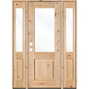 60 in. x96 in. Rustic Knotty Alder Half Lite Low-E IG Unfinished Right-Hand Inswing Prehung Front Door with Sidelites